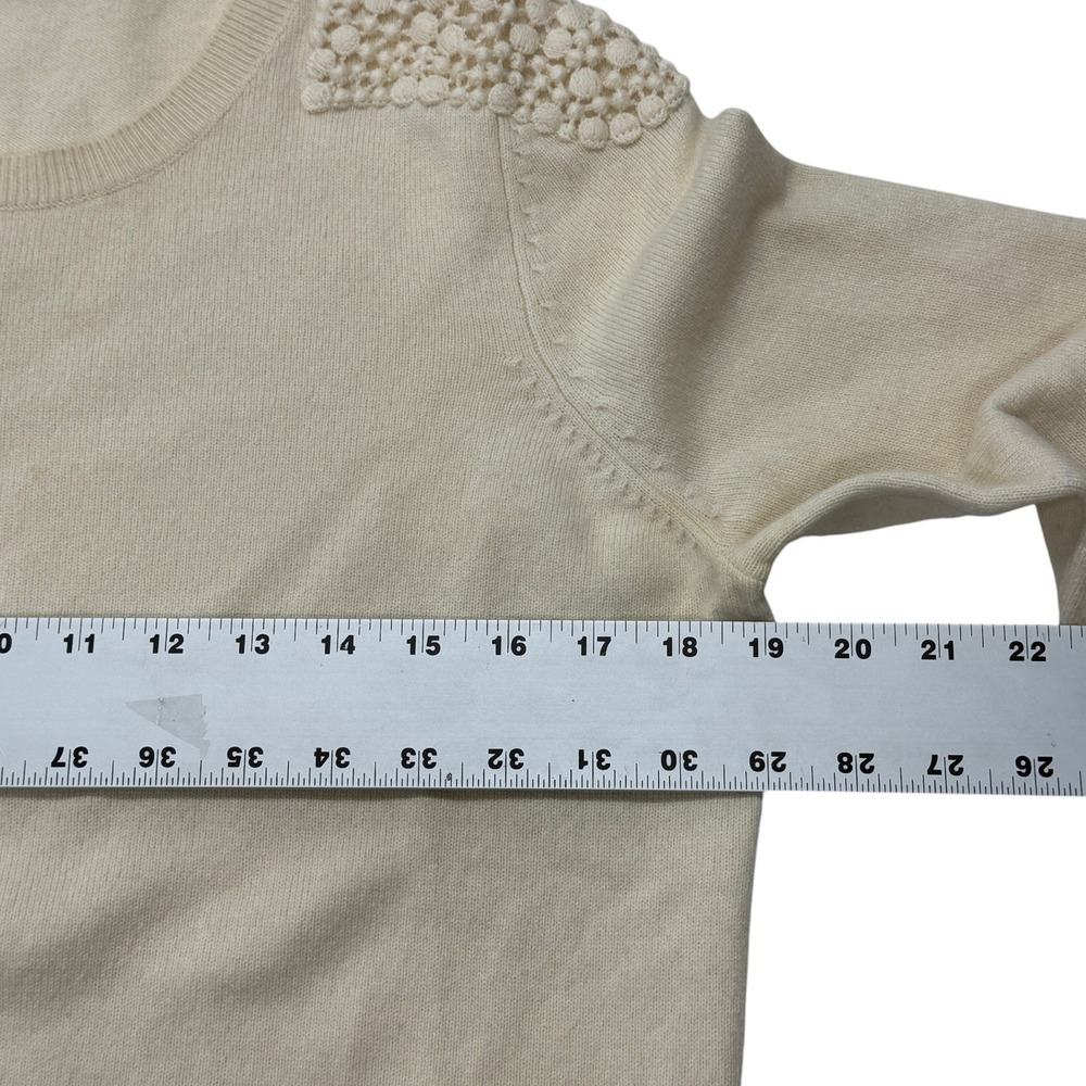 Akris Punto Sweater Wool Cashmere Blend Crochet Shoulder Elbow Patch Cream US 12 - Picture 7 of 9
